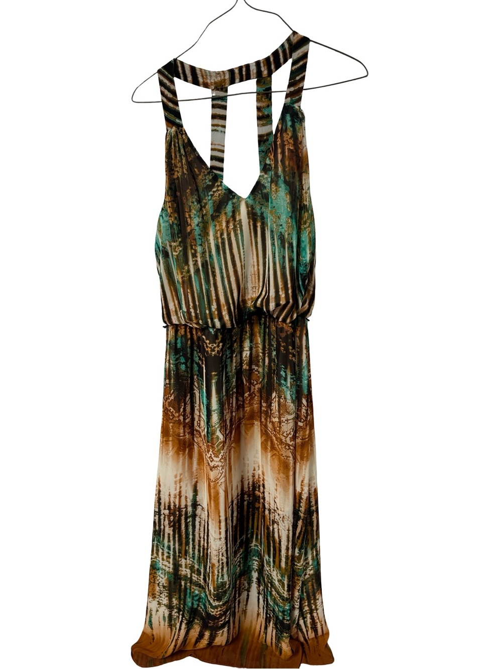Bisou Bisou Teal and Brown Striped Maxi Dress